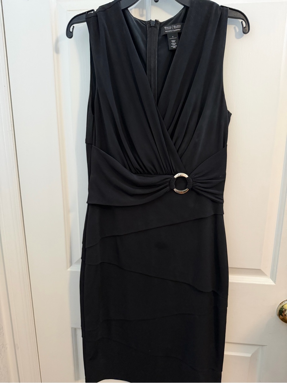 White House Black Market Black Sleeveless Faux Erap Midi Dress with Ring Detail